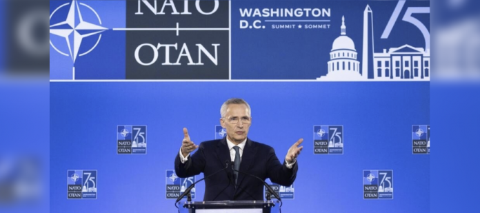 Stoltenberg hablando hoy en la OTAN Washington